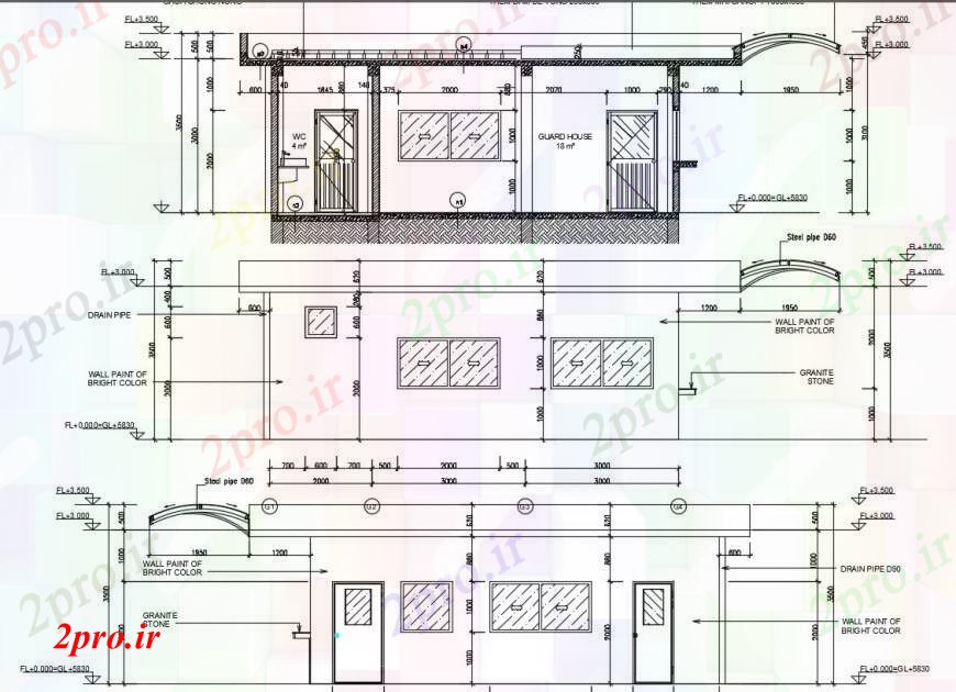 دانلود نقشه مسکونی  ، ویلایی ، آپارتمان  گارد نما خانه و بخش طراحی جزئیات  (کد104736)