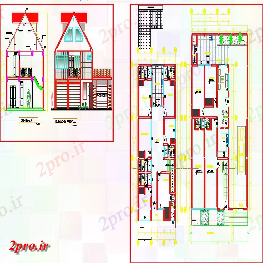 دانلود نقشه مسکونی  ، ویلایی ، آپارتمان  جزئیات   از طرحی خانه نما و بخش  (کد104756)