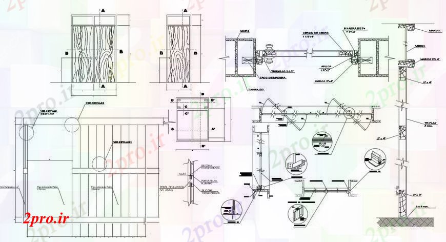 دانلود نقشه جزئیات طراحی در و پنجره  درب حمام نما و طراحی نصب و راه اندازی جزئیات  (کد104778)