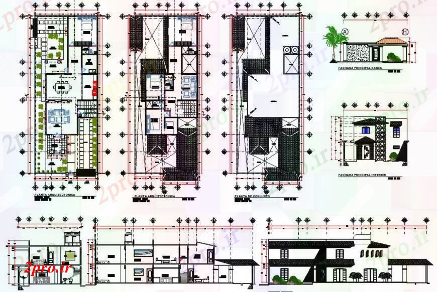 دانلود نقشه مسکونی ، ویلایی ، آپارتمان اقامت رسم 9 در 24 متر (کد104781)