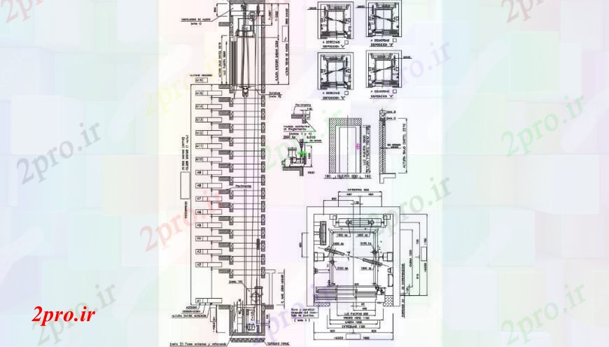 دانلود نقشه  جزئیات آسانسور و     بخش، نصب و راه اندازی موتور و اتاق  (کد104795)