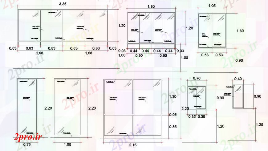 دانلود نقشه جزئیات طراحی در و پنجره  خانه مشترک درها و پنجره ها بلوک های  (کد104800)