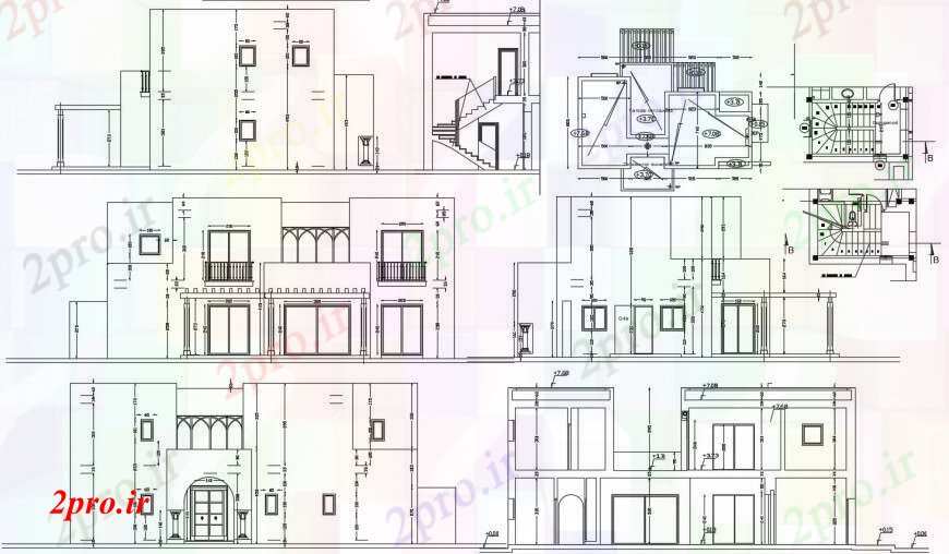 دانلود نقشه مسکونی  ، ویلایی ، آپارتمان  مدرن نماات خانه خانواده، بخش ها و طراحی بهداشتی جزئیات (کد104814)