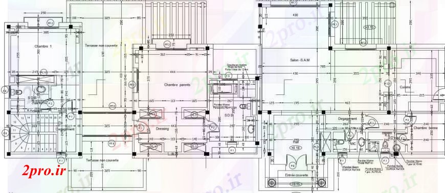 دانلود نقشه حمام مستر خدمات بهداشتی طرحی و جزئیات نصب و راه اندازی برای دو طبقه از خانه (کد104815)