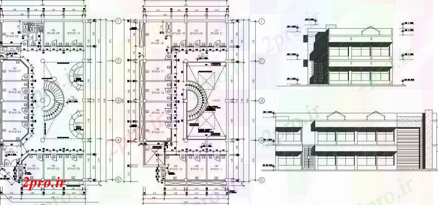 دانلود نقشه هایپر مارکت - مرکز خرید - فروشگاه خرید نماات ساختمان مرکز و طرحی طبقه طراحی جزئیات 12 در 23 متر (کد104834)