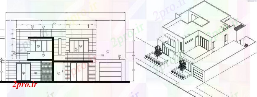 دانلود نقشه مسکونی  ، ویلایی ، آپارتمان  ایزومتریک و اصلی نما طراحی جزئیات یک خانواده خانه (کد104838)