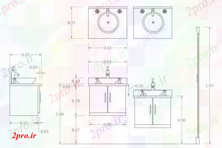 دانلود نقشه جزئیات لوله کشی حوضه را بشویید و سینک بخش نصب و راه اندازی آشپزخانه جزئیات (کد104842)