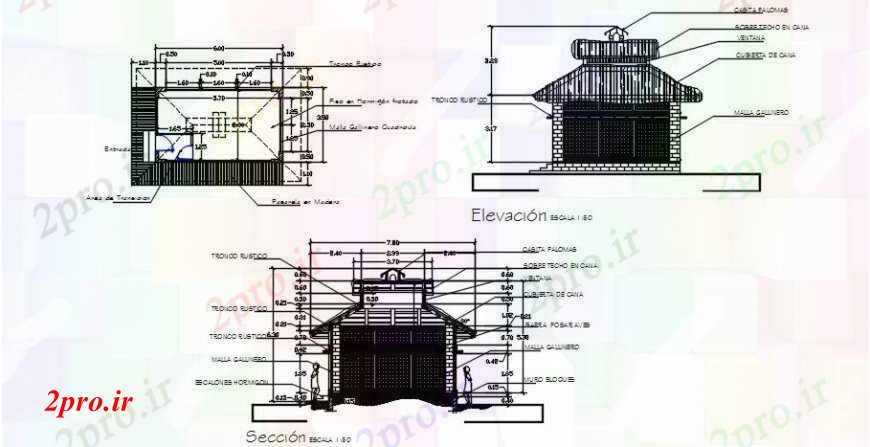 دانلود نقشه مسکونی  ، ویلایی ، آپارتمان  خانه تابستانی نوع خانه سقف نما، بخش سازنده و طرحی جزئیات  (کد104849)