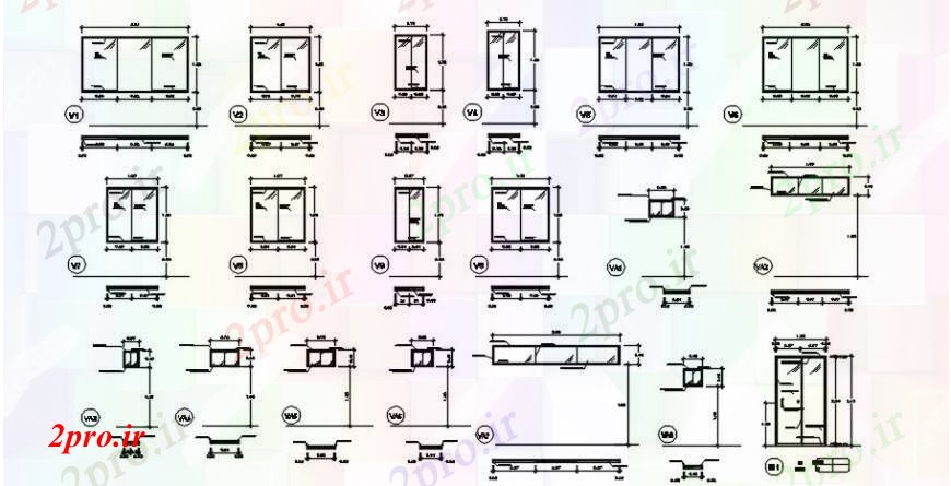 دانلود نقشه جزئیات طراحی در و پنجره  پنجره های خانه های متعدد بلوک نما طراحی جزئیات  (کد104852)