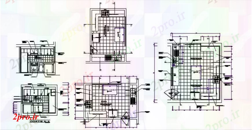 دانلود نقشه آشپزخانه بخش اصلی آشپزخانه و طرحی با طراحی داخلی جزئیات (کد104853)