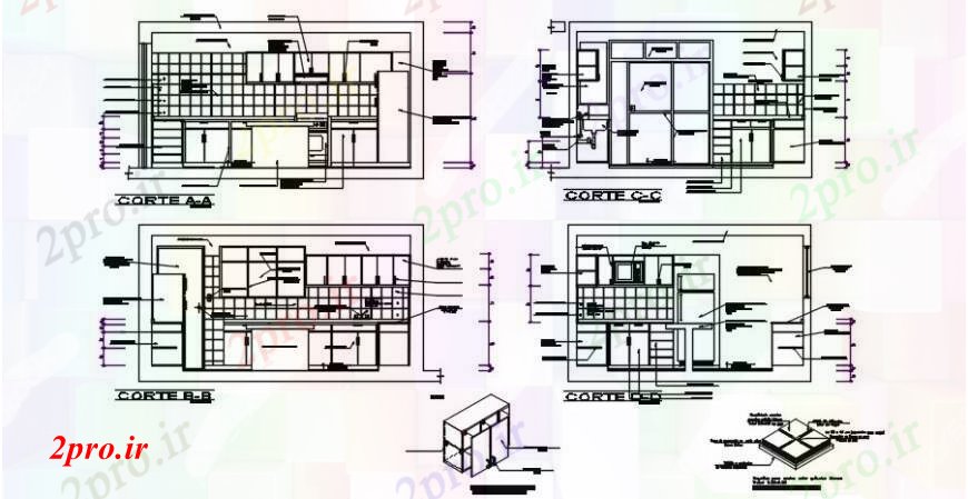 دانلود نقشه آشپزخانه آشپزخانه از خانه همه بخش طرفه با مبلمان  (کد104855)