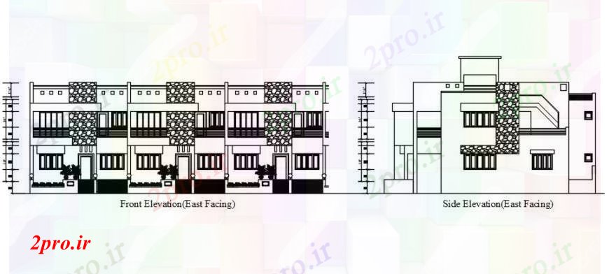 دانلود نقشه مسکونی  ، ویلایی ، آپارتمان  طراحی  دو بعدی  از جلو و سمت نما خودکار   (کد104862)