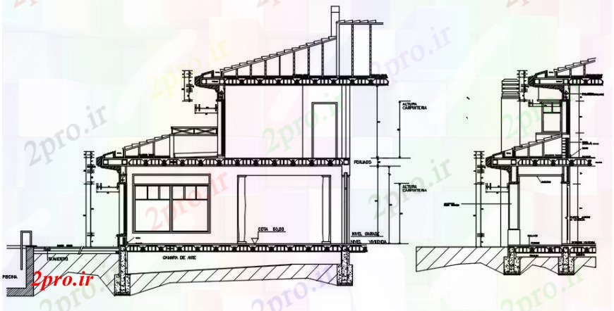 دانلود نقشه مسکونی  ، ویلایی ، آپارتمان  هر دو برش طرفه جزئیات بخش سازنده اقامت خانه (کد105041)