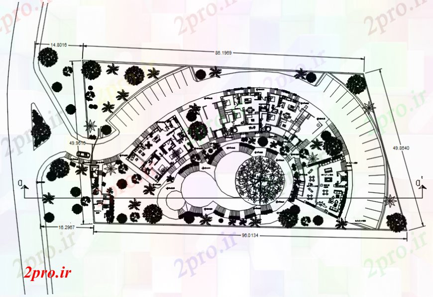 دانلود نقشه هتل - رستوران - اقامتگاه طرحی هتل با نمای معماری 43 در 77 متر (کد105042)