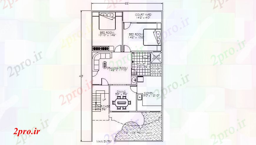 دانلود نقشه مسکونی  ، ویلایی ، آپارتمان   جزئیات دو BHK مسکونی طرحی خانه  طرح (کد105077)