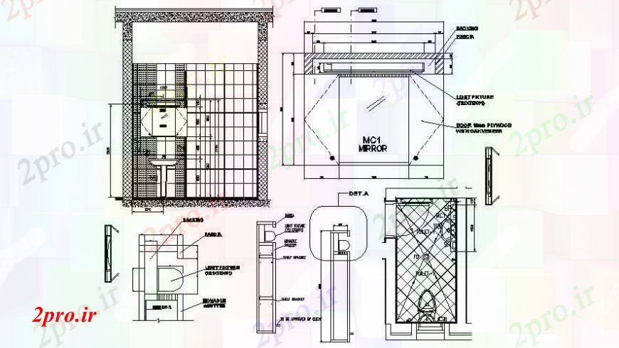 دانلود نقشه حمام مستر طرحی منطقه توالت بهداشتی و نما   اتوکد (کد105082)