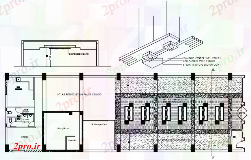 دانلود نقشه جزئیات ساخت و ساز ساخت و ساز از طرحی سقف کاذب 40 در 123 متر (کد105083)