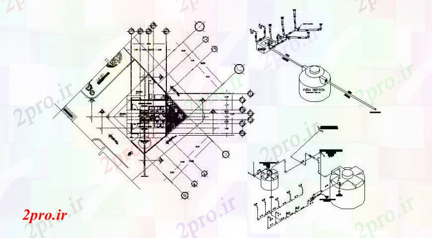 دانلود نقشه بلوک های بهداشتی منطقه توالت بهداشتی با دفع فاضلاب جزئیات 6 در 7 متر (کد105087)