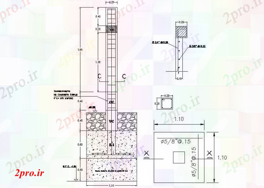 دانلود نقشه جزئیات ساخت و ساز بنیاد  جزئیات مقطعی (کد105131)