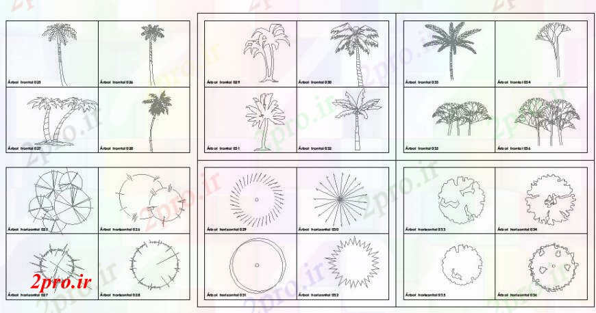دانلود نقشه درختان و گیاهان نخل و درخت ساحل و گیاهان بلوک نما دو بعدی   (کد105171)