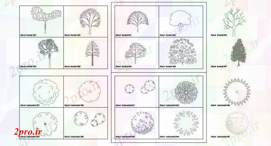 دانلود نقشه درختان و گیاهان درخت، باغ  و کارخانه بلوک های متعدد دو بعدی  طراحی جزئیات  (کد105174)