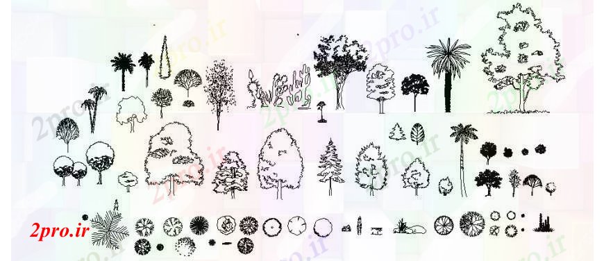 دانلود نقشه درختان و گیاهان باغ  مشترک سبز درخت و نما گیاهان و نباتات بلوک طراحی جزئیات  (کد105217)
