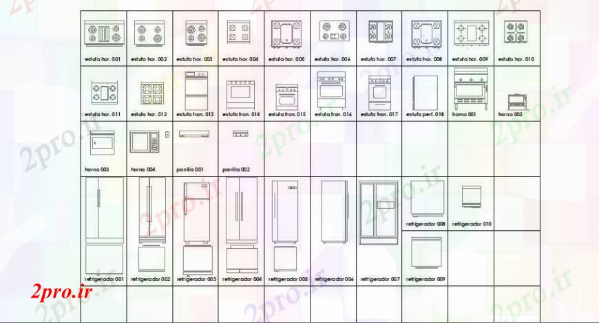 دانلود نقشه طراحی مبلمان آشپزخانه آشپزخانه مشترک و تجهیزات الکتریکی بلوک طراحی جزئیات  (کد105226)