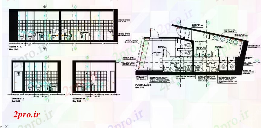 دانلود نقشه حمام مستر نما جلو حمام و طرح 3 در 11 متر (کد105242)