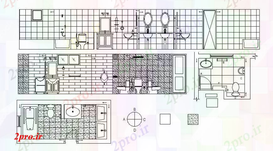 دانلود نقشه حمام مستر طرحی توالت منطقه حمام بهداشتی و نما   (کد105270)