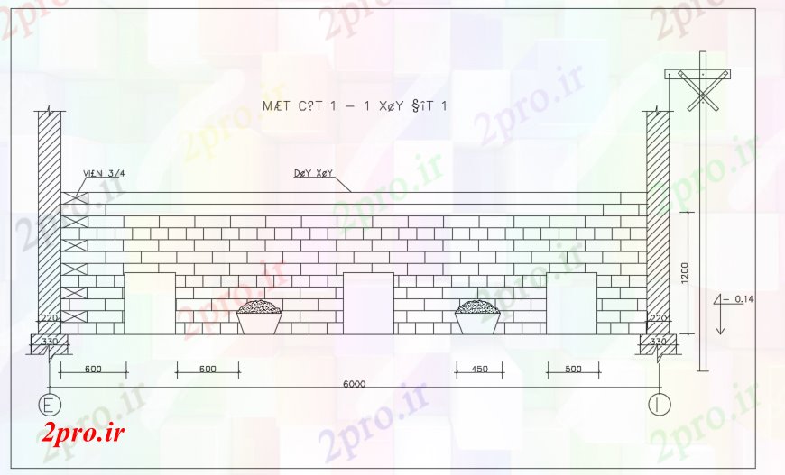 دانلود نقشه  جزئیات دیوار های آجری طراحی آجر دیوار ساخت و ساز نمای با ستون کناری (کد105275)