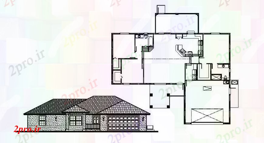 دانلود نقشه مسکونی ، ویلایی ، آپارتمان نما و طراحی از خانه ویلا دو بعدی اتوکد 54 در 71 متر (کد105286)