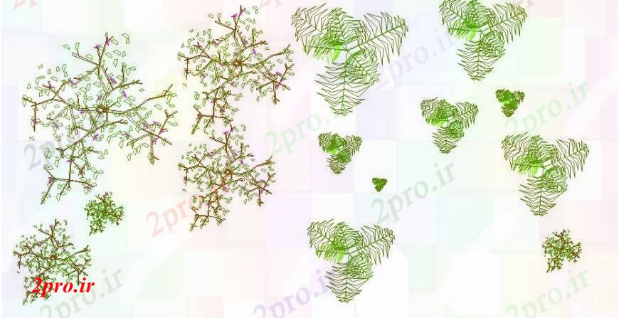 دانلود نقشه درختان و گیاهان مشترک گیاهان درخت سبز دو بعدی  بلوک طراحی جزئیات  (کد105295)