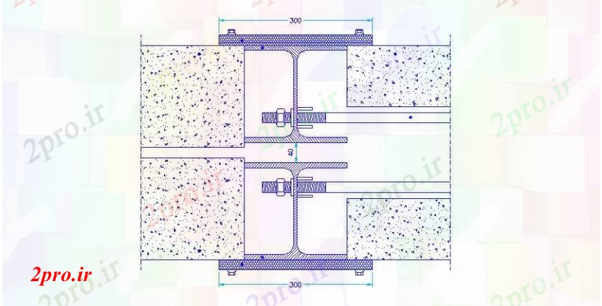 دانلود نقشه طراحی جزئیات ساختار اتصال دیوار دو سیمان ساختار بلوک  (کد105318)