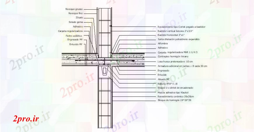 دانلود نقشه جزئیات ساخت و ساز دیوار اتصال بتن با دال ساخت و ساز  (کد105322)