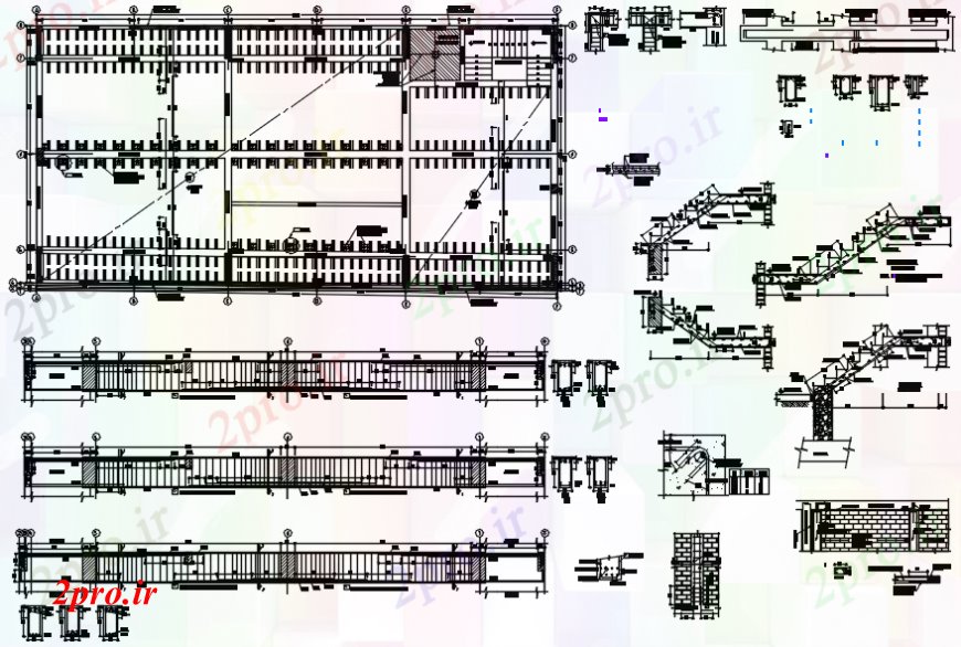 دانلود نقشه جزئیات پله و راه پله   پله تیرها و جزئیات با نمای ساخت و ساز از طرحی  (کد105326)