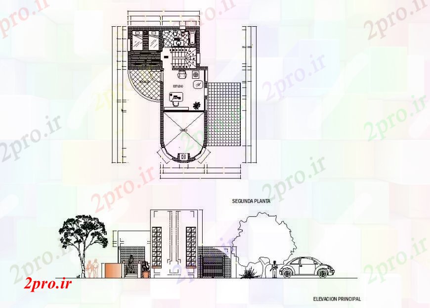 دانلود نقشه ساختمان مرتفعبیرونی ساختمان و بالا طرحی جزئیات 7 در 13 متر (کد105333)