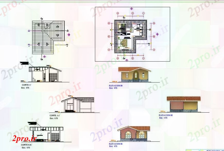 دانلود نقشه مسکونی ، ویلایی ، آپارتمان پنت جزئیات خانه نما و طراحی 6 در 6 متر (کد105337)