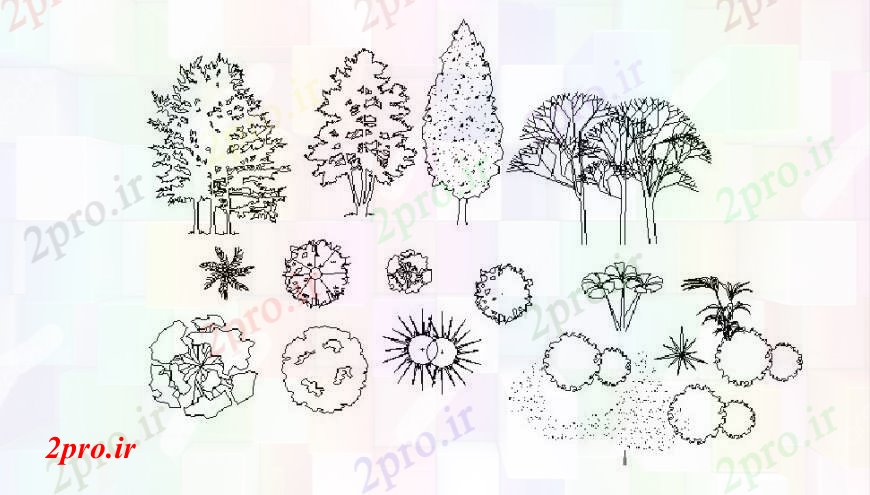 دانلود نقشه درختان و گیاهان درخت و گیاهان بلوک دو بعدی  سبز مشترک  (کد105345)