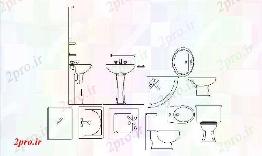 دانلود نقشه بلوک های بهداشتی منحصر به فرد چندین بلوک تجهیزات بهداشتی  (کد105356)