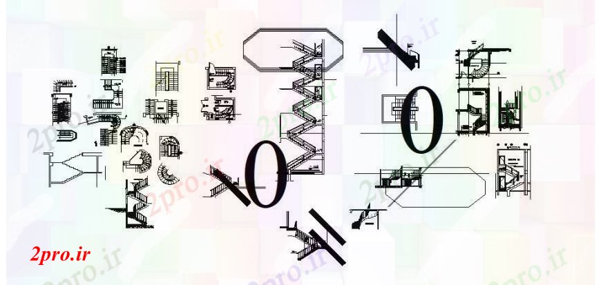 دانلود نقشه بلوک ، آرام ، نماد نما پله های متعدد بلوک دو بعدی   (کد105358)