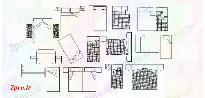 دانلود نقشه بلوک مبلمان مشترک تخت یک و دو دو بعدی  بلوک  (کد105361)