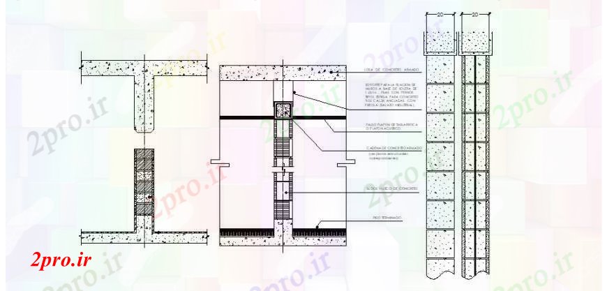 دانلود نقشه جزئیات ساخت و ساز بخش بتنی دیوار، بلوک و ساخت و ساز جزئیات (کد105365)