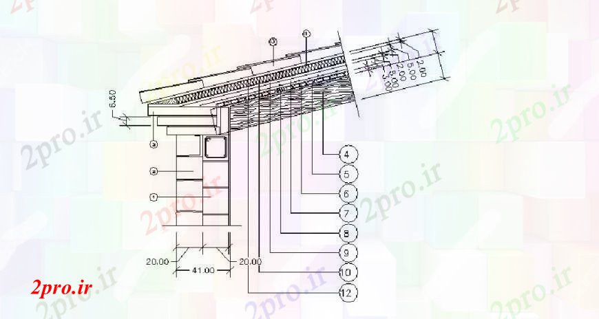 دانلود نقشه طراحی جزئیات ساختار سقف شیب دار چوبی با پوشش سنگ ساختار  (کد105382)