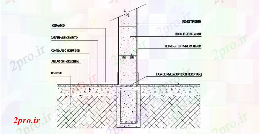 دانلود نقشه طراحی جزئیات تقویت کننده بستر دیوار در بلوک های بتن در پرتو در تقویت طراحی جزئیات  (کد105395)