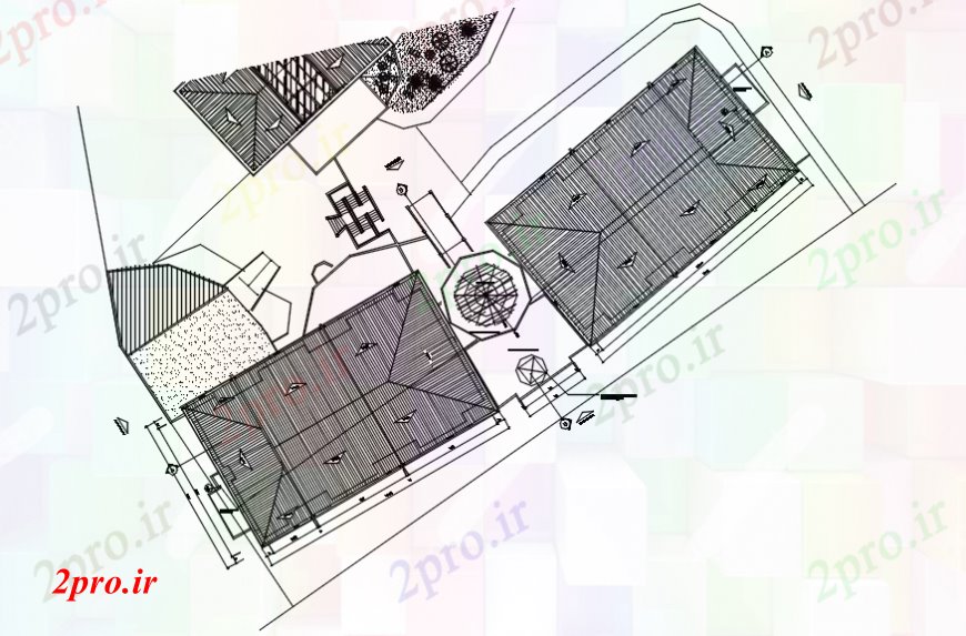 دانلود نقشه هتل - رستوران - اقامتگاه طرحی پوشش هتلی را 16 در 69 متر (کد105399)