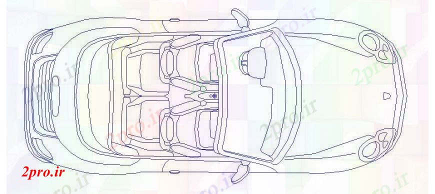 دانلود نقشه بلوک وسایل نقلیه تجملات تنها بالای خودروی نمای نما   (کد105400)