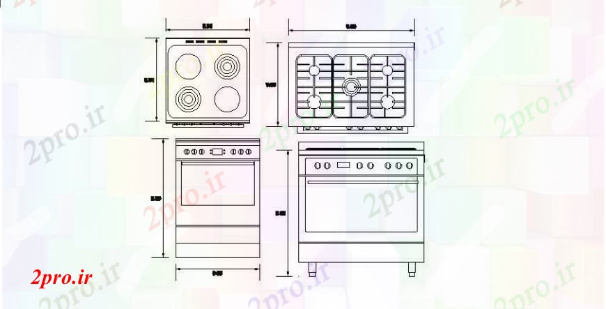 دانلود نقشه بلوک ، آرام ، نماد چند اجاق گاز دو بعدی  با کابینه بلوک دو بعدی  جزئیات (کد105408)