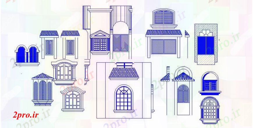 دانلود نقشه جزئیات طراحی در و پنجره  پنجره باز کلاسیک بلوک دو بعدی   (کد105411)