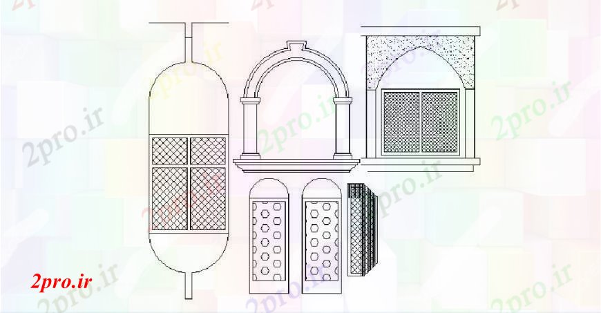 دانلود نقشه جزئیات طراحی در و پنجره  خلاق پنجره کلاسیک بلوک نما  (کد105425)