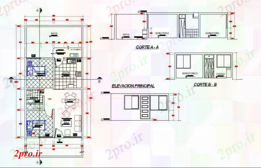 دانلود نقشه مسکونی  ، ویلایی ، آپارتمان  مبلمان بالای طرحی دیدگاه با بخش (کد105431)